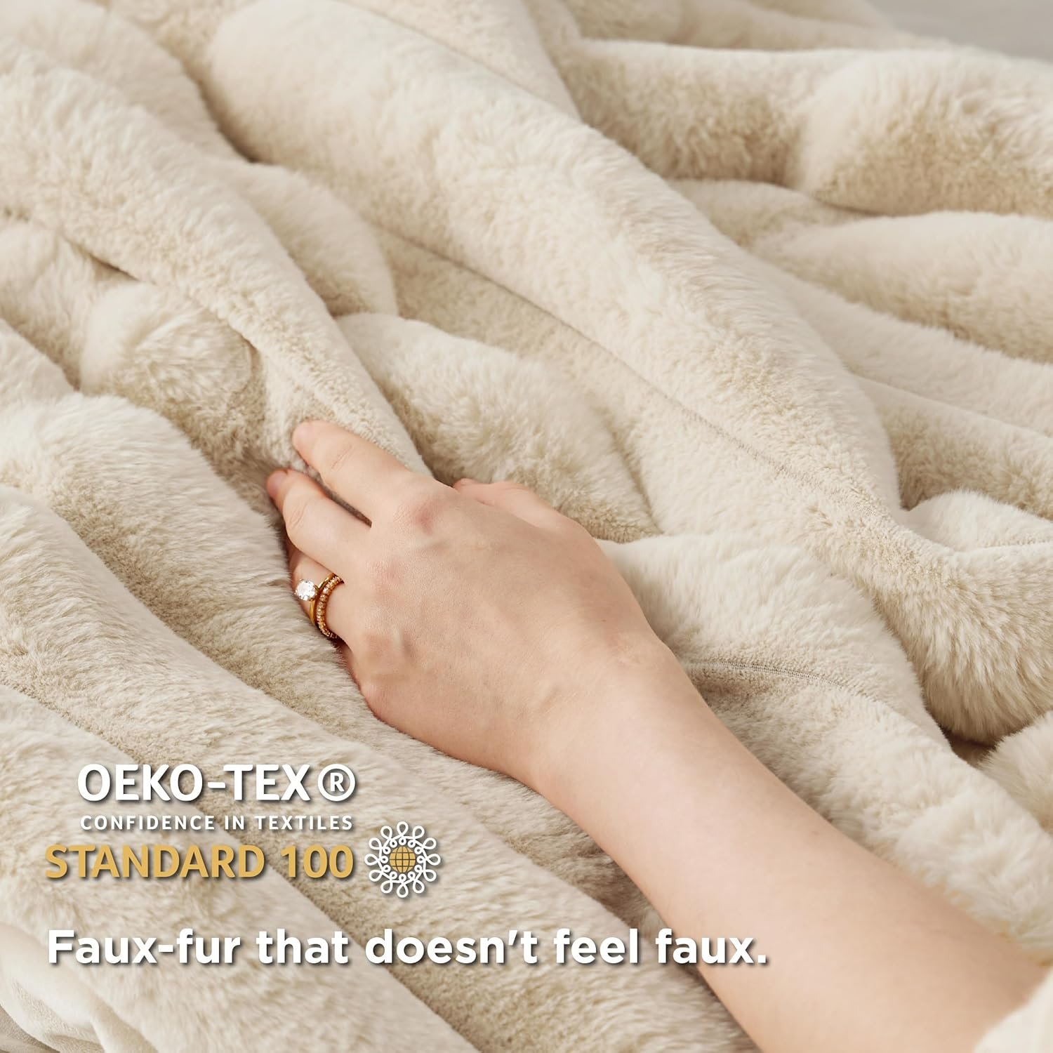 Bedsure Faux Fur Blanket, Beige Soft and Fluffy Blanket, Fuzzy Cozy Plush Throw Blanket for Couch, Sofa and Bed, Thick and Warm Blanket, Christmas Blanket Gift for Women, 50x70 inches - Image 5