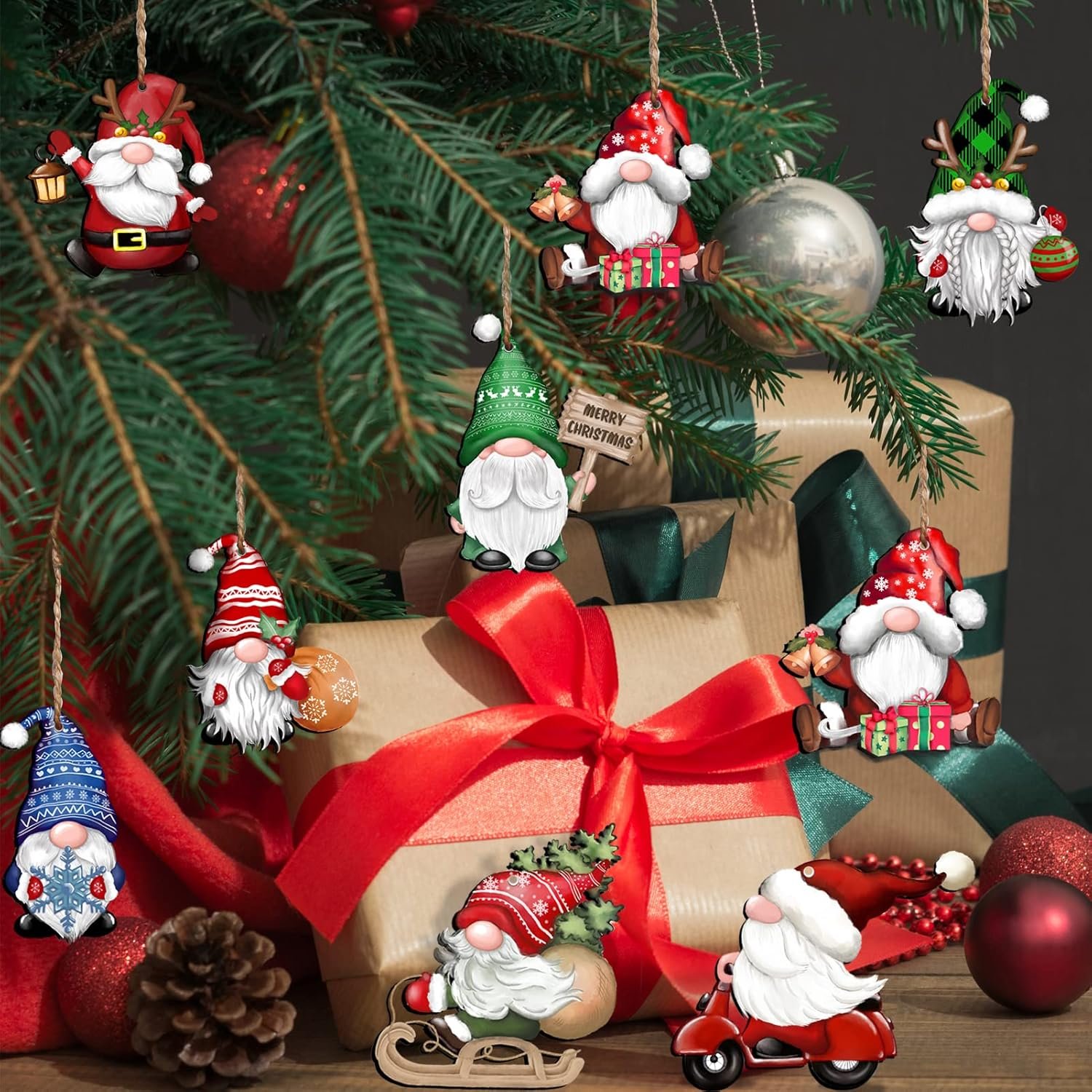 24 Pieces Christmas Gnome Wooden Hanging Ornaments, Wood Hanging Decor for Christmas Tree Decoration Gnome Santa Doll Wooden Hanging Craft Gnome Elf Party Supplies - Image 5