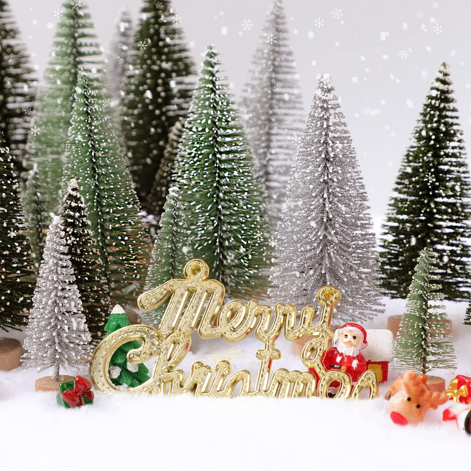 30Pcs Christmas Decorations Mini Christmas Trees, Artificial Christmas Tree Bottle Brush Trees with Wooden Base for Christmas Decor Christmas Party Home Table Craft - Image 5