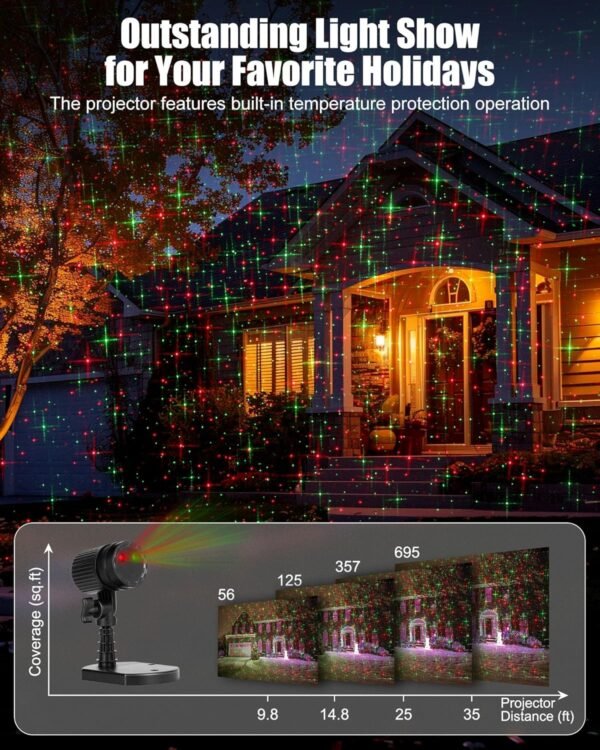 2 Pack Christmas Lights Laser Projector Outdoor Red and Green Starry Projection Light 3 Working Modes Waterproof Plug in Mountable for Holiday Xmas House Indoor Party New Year Decoration Show - Image 4