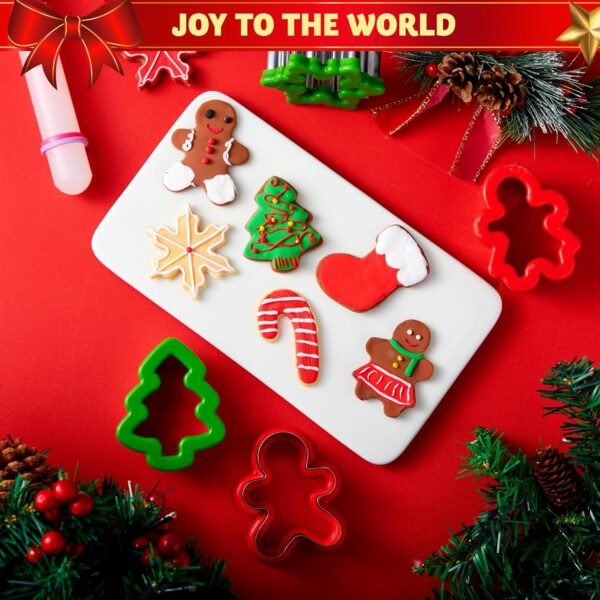 JOYIN 13 Pcs Christmas Cookie Cutters in Stainless Steel with 3.5í plus Grip and a Rolling Pin for Xmas Holiday Cookies Baking, Snowflake Cookies, Gingerbread Cookies, Party and Baking Gift - Image 9