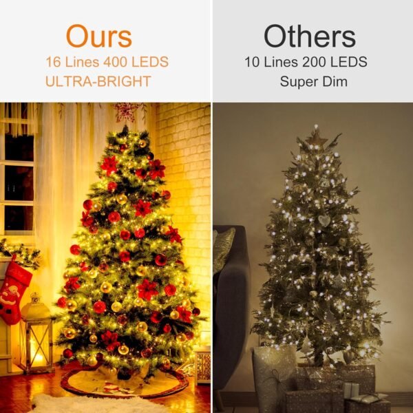 Christmas Tree Lights with Ring, 400 LED 6.6ft x 16 Lines Christmas Tree String Lights with 8 Modes & Timing Function, Waterproof Fairy Lights for Xmas Tree Decoration (Warm White) - Image 8