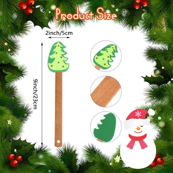 8 Pieces Christmas Silicone Spatula, Santa Claus Snowmen Christmas Tree Pattern Pancake Spatula with Wooden Handle for Kitchen Mixing Stir Butter Cream Cooking Baking - Image 3