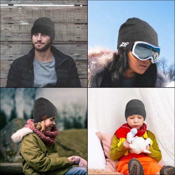 beanie MUSICBEE Bluetooth V5.2 Wireless Knit Winter Cap, 24 Hour Play time, Built-in Microphone and HD Stereo Speakers, Wool Lined for Outdoor Homes and Gifts - Neutral (Charcoal) - Image 8