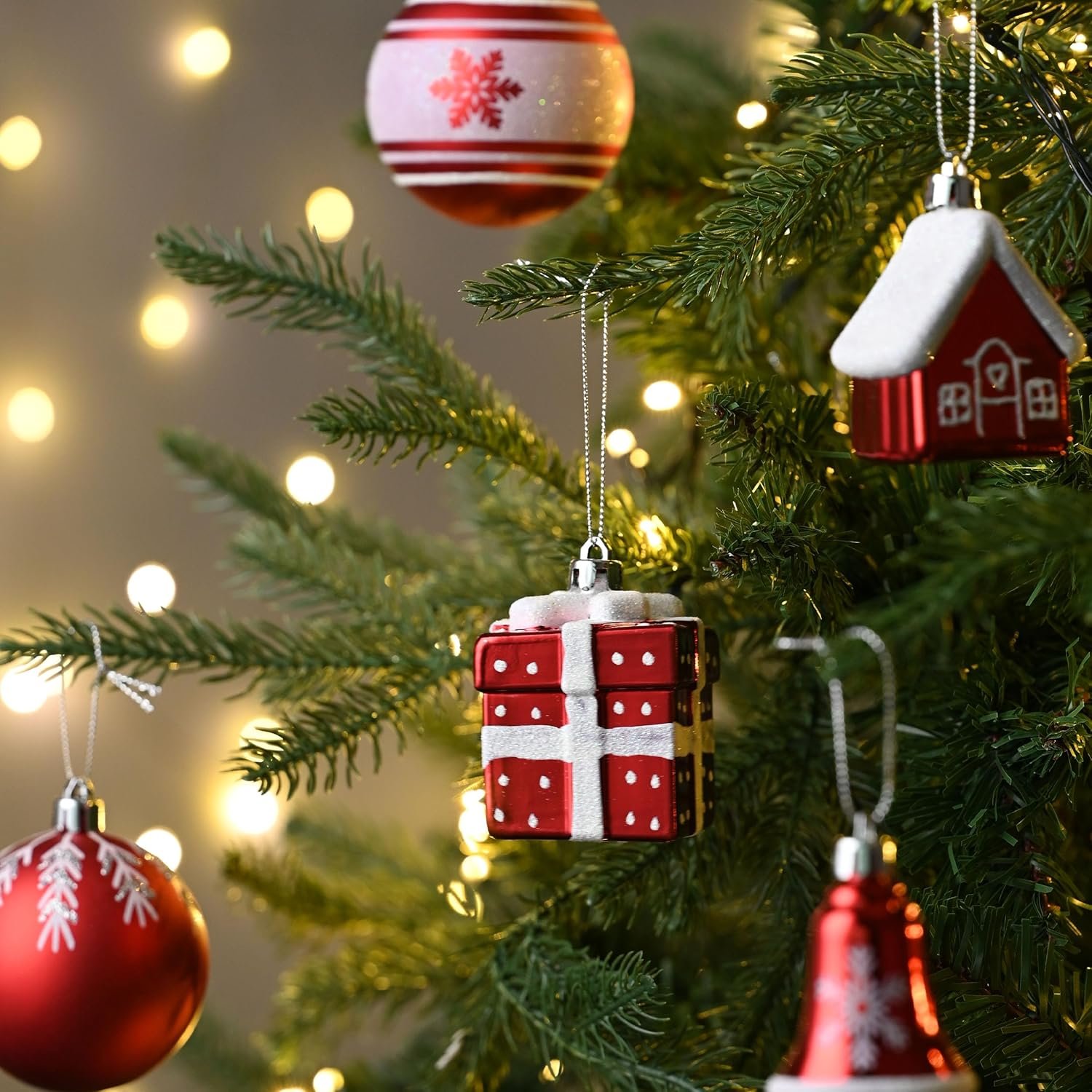 Valery Madelyn Christmas Ornaments Set, 100ct Red and White Shatterproof Christmas Tree Decorations Set, Traditional Red and Silver Decorative Hanging Ball Ornaments Bulk for Xmas Holiday Decor - Image 7