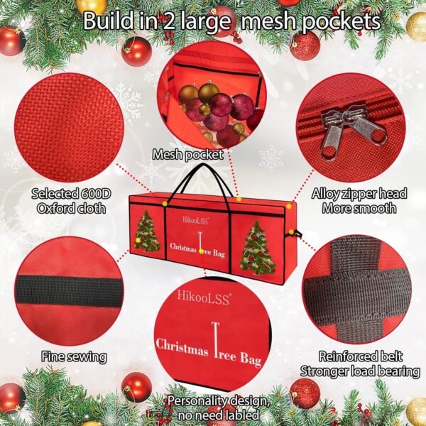 Christmas Tree Bags Storage 7.5 Ft Christmas Tree Storage Bag,Reusable Heavy Duty 600D Oxford Santa Tree Box/Container/Holder for Big Artificial Xmas Tree/Holiday Trees Red(60X18X25in) - Image 6