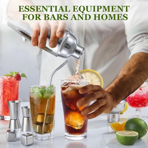 Cocktail Shaker Set, 23-Piece Stainless Steel Bartender Kit with Acrylic Stand & Cocktail Recipes Booklet, Professional Bar Tools for Drink Mixing, Home, Bar, Party (Include 4 Whiskey Stones) - Image 7