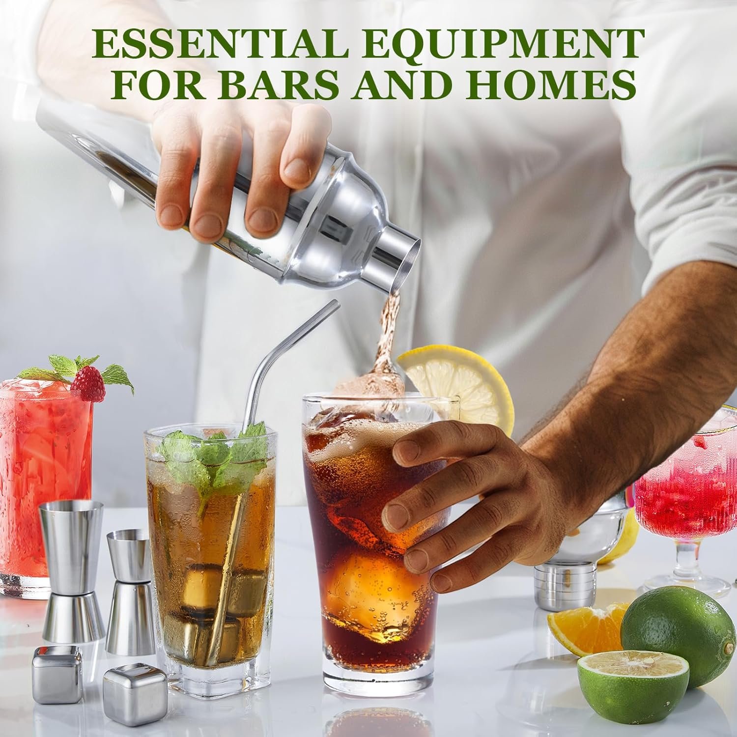 Cocktail Shaker Set, 23-Piece Stainless Steel Bartender Kit with Acrylic Stand & Cocktail Recipes Booklet, Professional Bar Tools for Drink Mixing, Home, Bar, Party (Include 4 Whiskey Stones) - Image 7