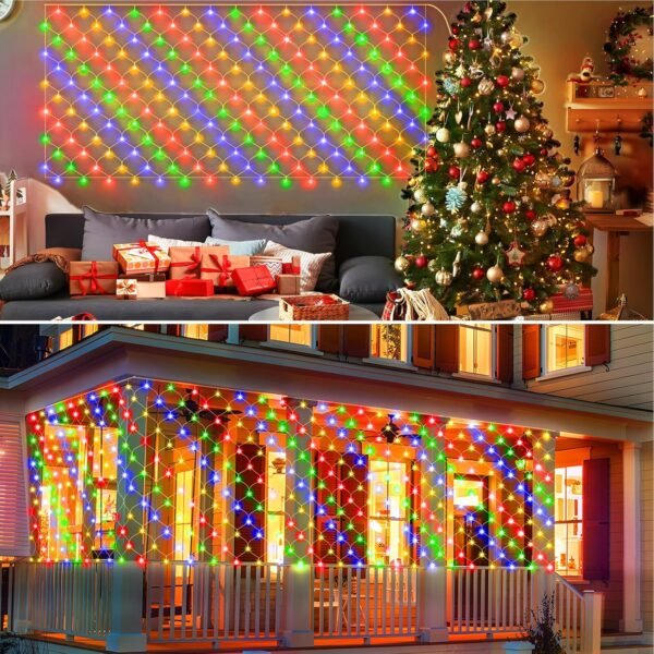 KNONEW Christmas Net Lights 360 LEDs 13ft x 9.8ft Outdoor Mesh Lights Connectable Waterproof 8 Modes & Timer Plug-in Net Fairy Lights for Bushes Garden Party Wedding Holiday,Multicolor - Image 6