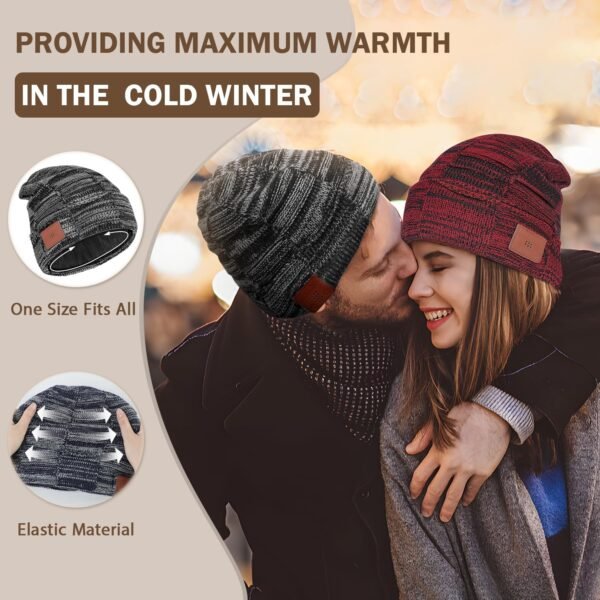 Bosttor Bluetooth Beanie, Unisex Fleece Lined Winter Hat with Headphones, Stocking Stuffers for Men Women Gifts Dad Mom Teens - Image 7