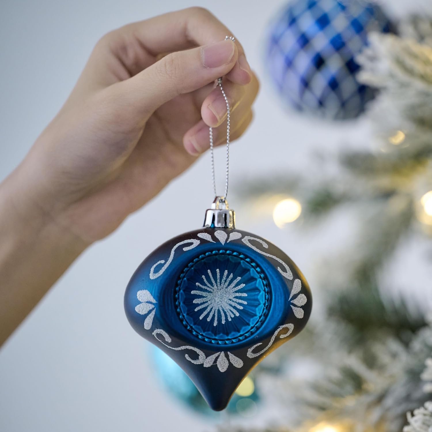 Valery Madelyn Christmas Ornaments Set, 70ct Navy Blue and Silver Shatterproof Christmas Tree Decorations Ball Ornaments Bulk, Winter Wonderland Hanging Ornaments for Xmas Trees Holiday Decor - Image 6