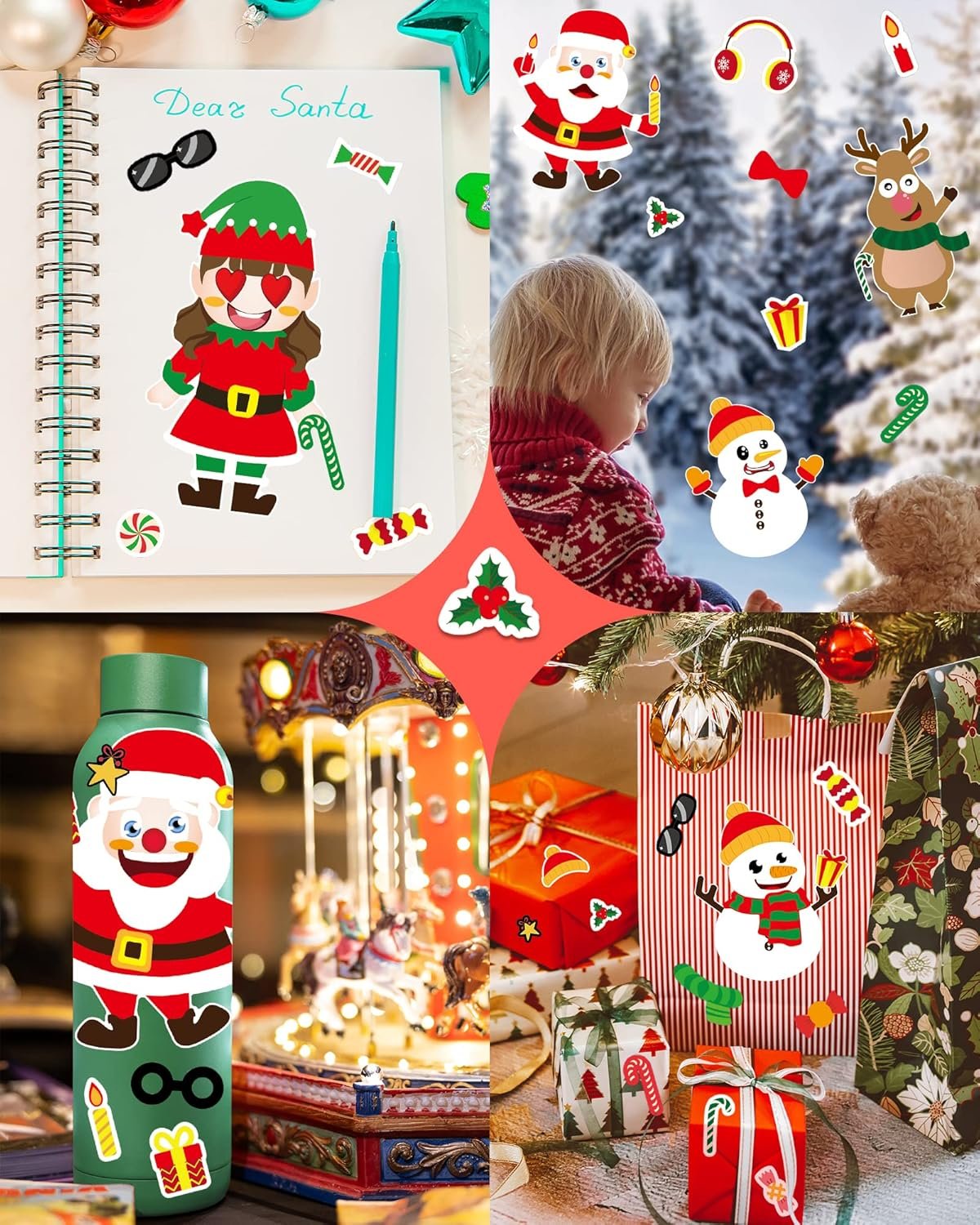 40 Sheets Christmas Stickers for Kids, Craft DIY Christmas Santa Snowman Reindeer Elf Face Stickers, Make Your Own Christmas Stickers for Kids Boys Girls Holiday Christmas Party Favors Games Stickers - Image 3