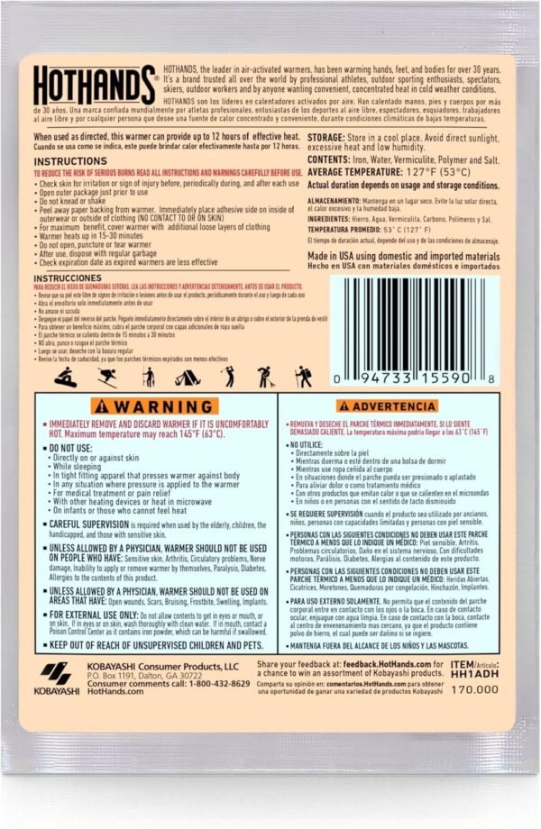 HotHands Body Warmers With Adhesive - Long Lasting Safe Natural Odorless Air Activated Warmers - Up to 12 Hours of Heat - 40 Individual Warmers - Image 4