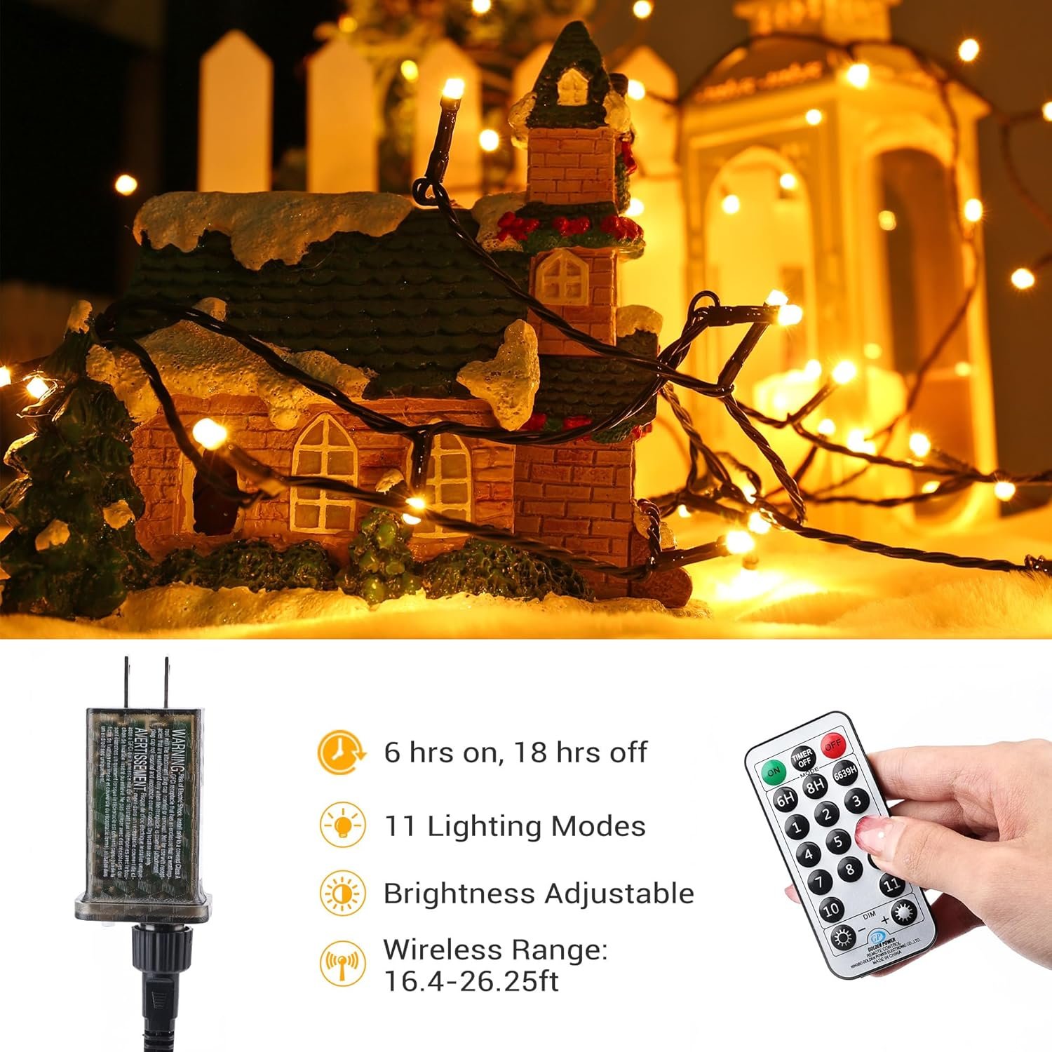Brizled Christmas Lights, 65.67ft 200 LED Color Changing Tree Lights 11-Function Warm White & Multicolored Christmas Lights, Connectable 29V Safe Adapter Remote Decorative Lights String for Xmas Party - Image 6