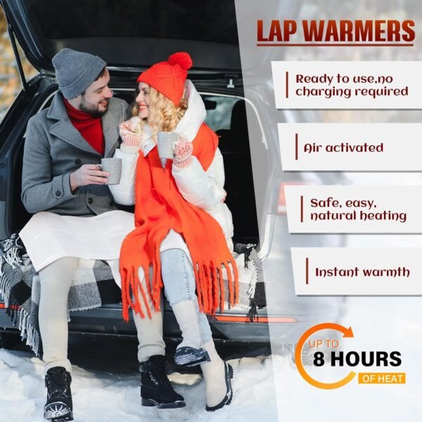 6 Pcs Lap Warmers Largest Warmers 16" x 10" Disposable Air Activated Heat Packs 8 Hours Long Lasting Camping Outdoor Sporting Events Cold Weather Gift Pairs with Any Blanket Heat up in 30 Minutes - Image 5