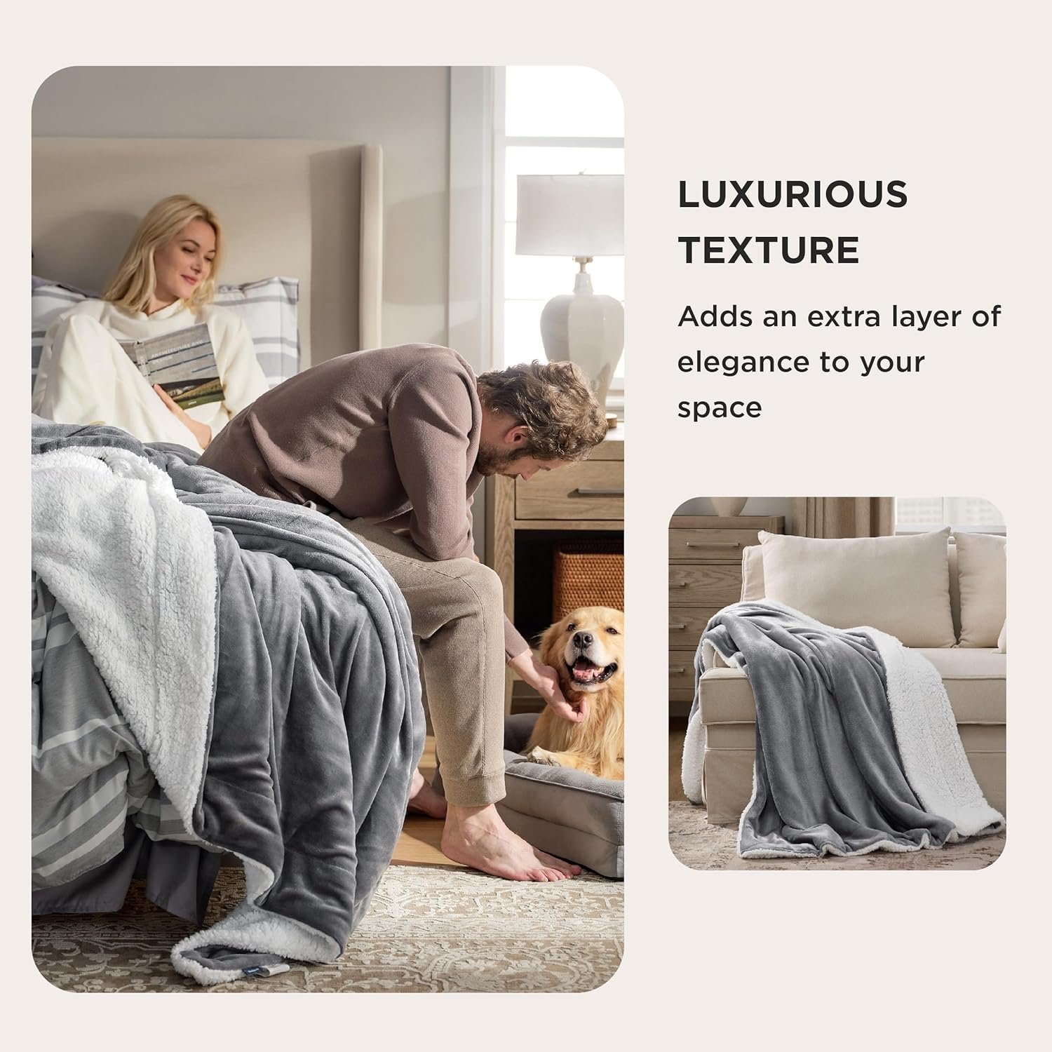 Bedsure Sherpa Fleece Throw Blanket for Couch - Thick and Warm Blanket for Winter, Soft Fuzzy Plush Christmas Blanket Gift for Women, Grey, 50x60 Inches - Image 5