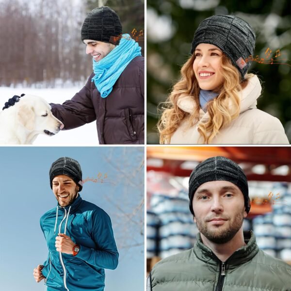 Bluetooth Beanie, Bluetooth 5.2 Comfortable and Warm Beanies Hats for Men/Women/Teens, HD Stereo and Built-in Microphone, Unique Tech Gifts for Christmas Stocking Stuffers, Dark Grey - Image 7