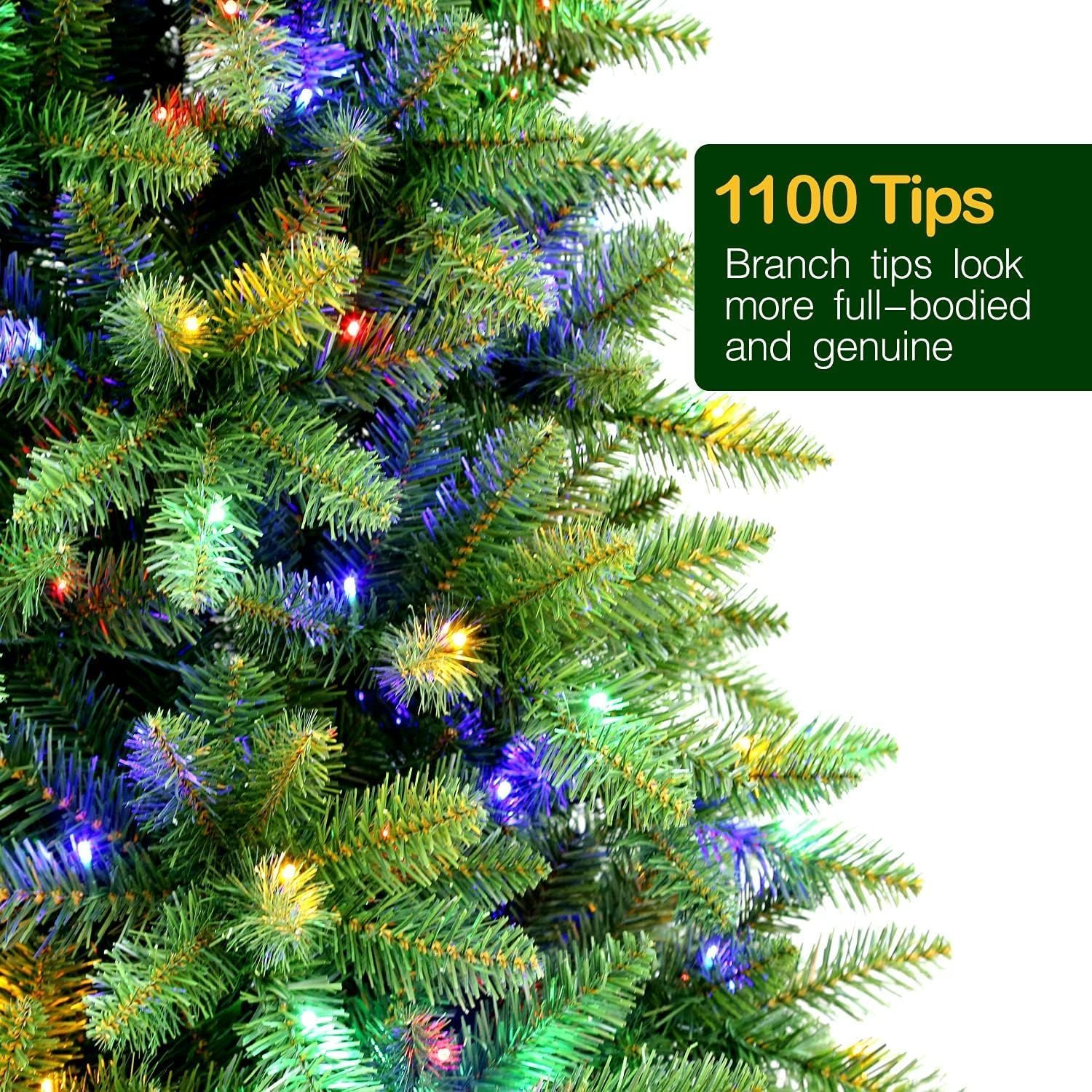 Hykolity 6.5 ft Prelit Christmas Tree, Holiday Decoration w/ 350 Color Changing LED Lights, 1100 Branch Tips, Metal Stand and Hinged Branches, 10 Color Modes - Image 3