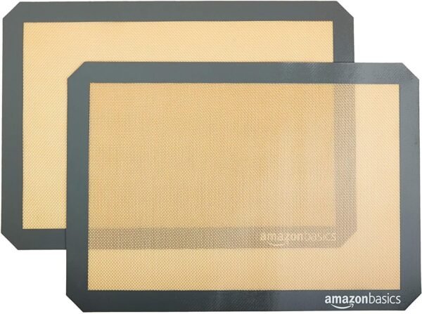 Amazon Basics Rectangular Silicone, Non-Stick Reusable, Food Safe Baking Mat, Pack of 2, 16.5" x 11.6", New Beige/Gray - Image 2