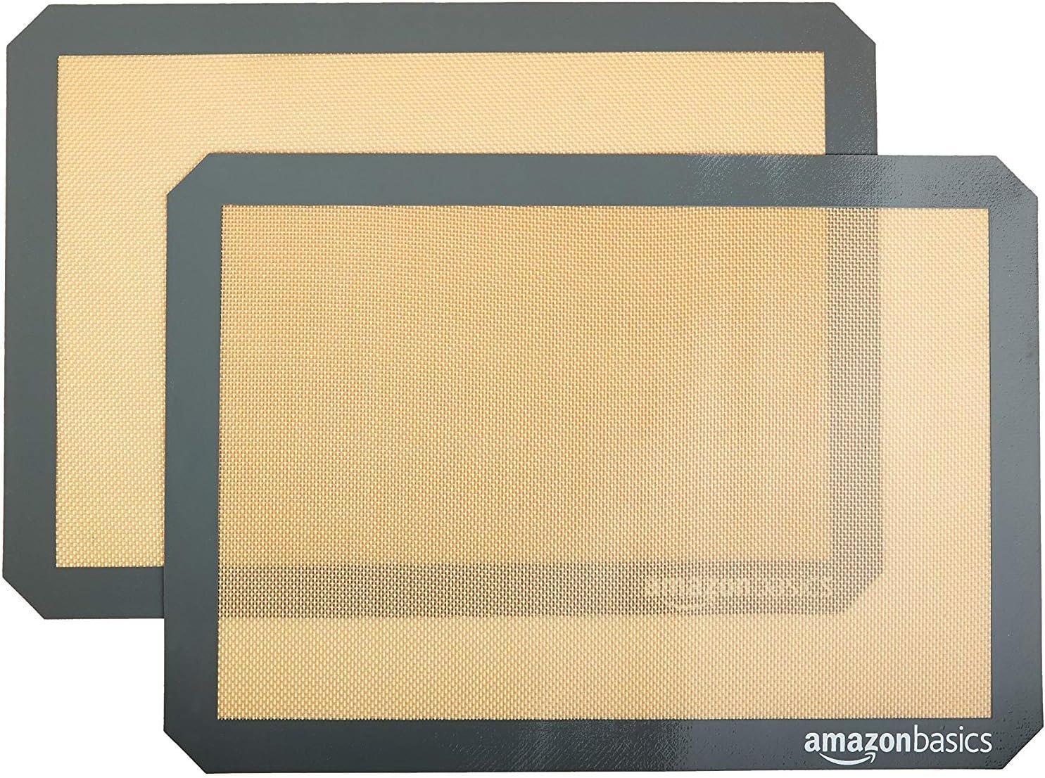 Amazon Basics Rectangular Silicone, Non-Stick Reusable, Food Safe Baking Mat, Pack of 2, 16.5" x 11.6", New Beige/Gray - Image 2