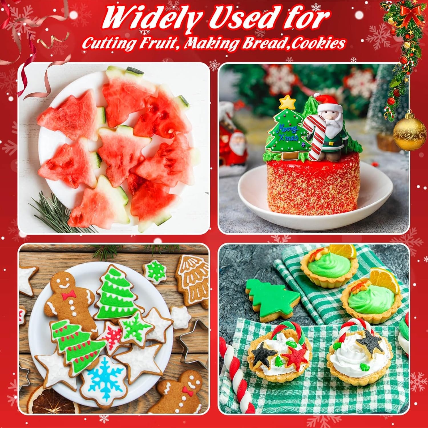 16PCS Christmas Cookie Cutters, Stainless Steel Metal Holiday Cookie Cutters Christmas Shapes, Mini Large Christmas Cookie Cutters Gingerbread, Snowflake, Christmas Tree, Sugar, Snowman - Image 6
