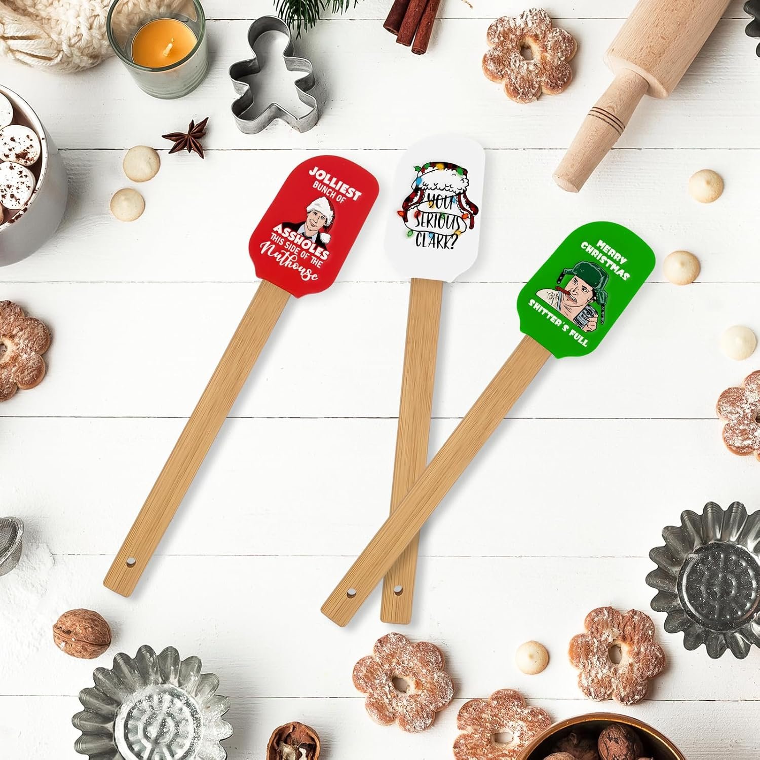 Christmas Vacation Merch Gifts, 3 Pcs Funny Christmas Silicone Spatulas, Novelty Baking Gifts for Bakers, Christmas Vacation Spatula with Wood Handle, Griswold Family Christmas Vacation Kitchen Decor - Image 5