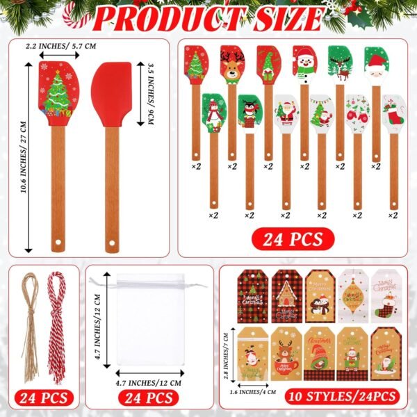 24 Set Christmas Silicone Spatula with Greeting Card Christmas Cake Spatula Xmas Baking Cooking Gift Heat Resistant Scraper with Wood Handle Santa Claus Reindeer Snowman Gingerbread Spatula - Image 3
