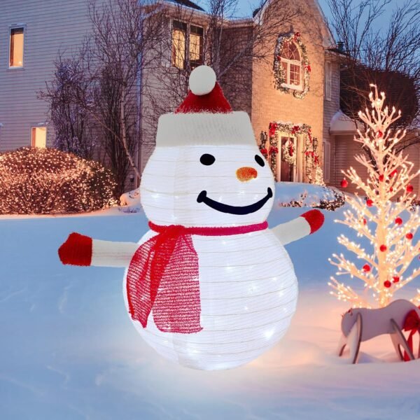 3D Christmas Collapsible Snowman Decorations，23” Light Up Christmas Snowman with LED Cool White Lights for Indoor Outdoor Garden Holiday Décor, Christmas Event Decoration, Christmas Eve Night - Image 2