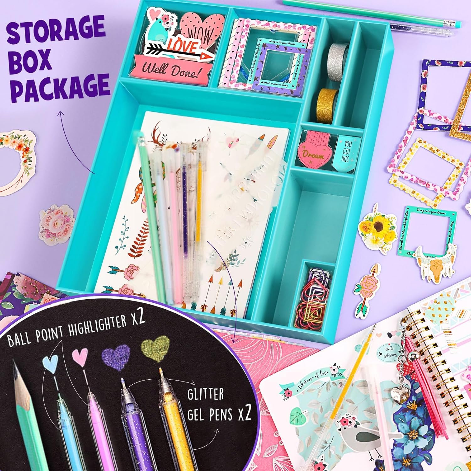 2-Pack DIY Journal Kit - 150+Pcs Gifts for Girls Ages 8 9 10 11 12 Year Old - Birthday Easter Gifts for Girls - Art and Crafts for Kid - Christmas Gifts for Teen Girls-Scrapbook Set - Image 4