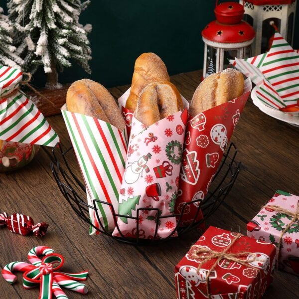 Tinlade 150 Pcs Christmas Wax Paper Sheets for Food Wrapping Paper Sheets Winter Christmas Tree Snowman Paper Parchment Grease Resistant Waterproof Paper Liner Oil Proof Picnic Liner for Kitchen Food - Image 4