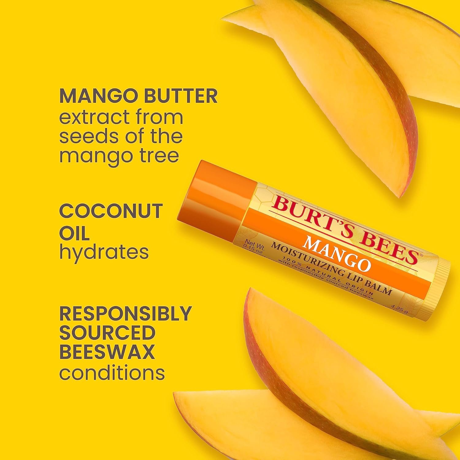 Burt's Bees Lip Balm Stocking Stuffers, Moisturizing Lip Care Christmas Gifts, SuperFruit - Pomegranate, Coconut & Pear, Mango, Pink Grapefruit, Natural Origin Treatment (4-Pack) - Image 3