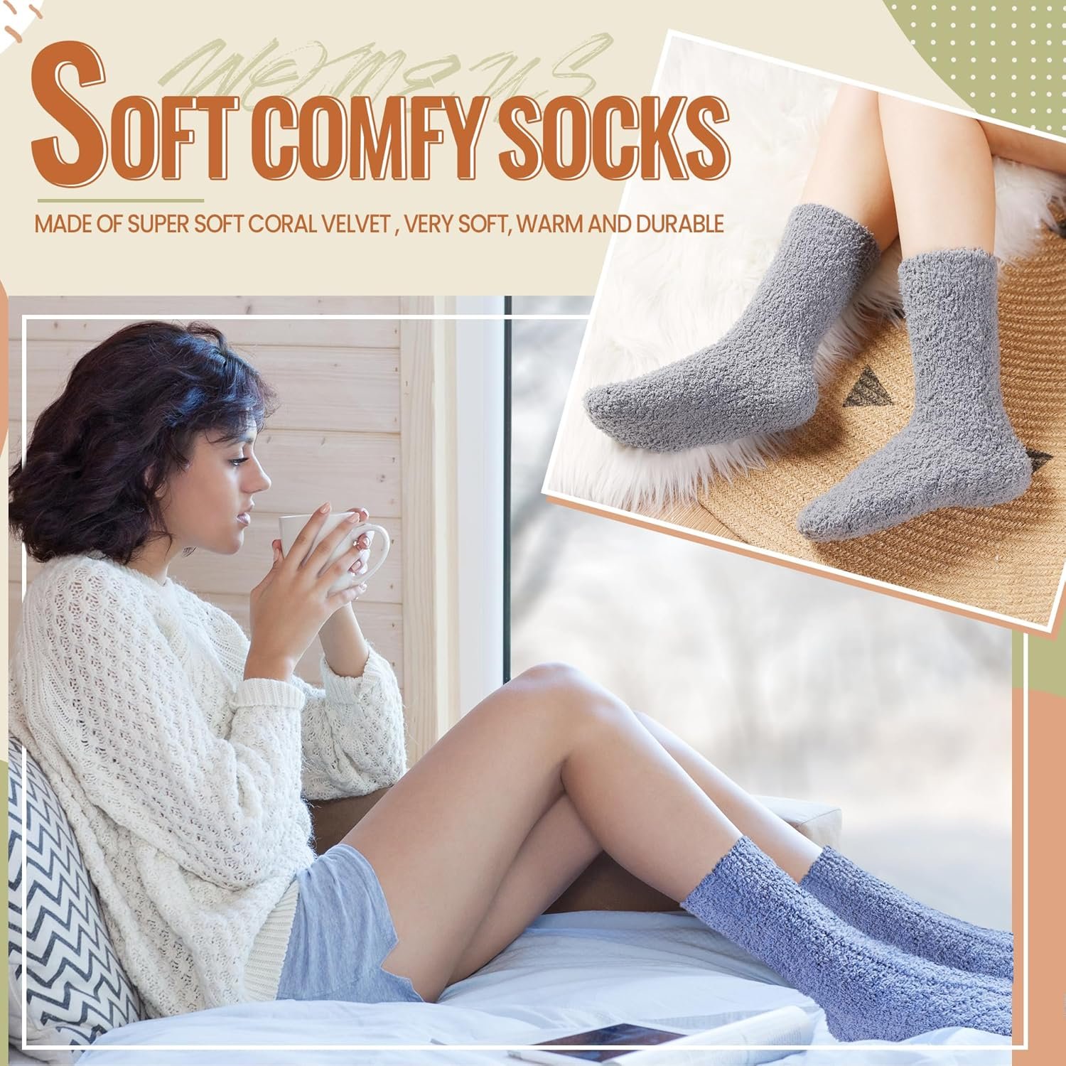 Velice Womens Fuzzy Socks Soft Cozy Fluffy Slipper Socks Winter Warm Plush Sleeping Christmas Socks 5 Pairs - Image 7
