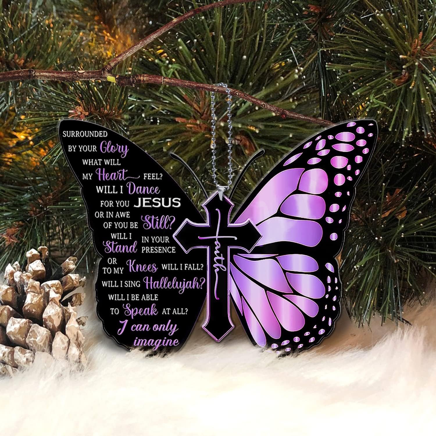Purple Butterfly Car Rearview Mirror Hanging Accessories - Christian Christmas Ornament - Butterfly Gifts for Women - Gift Decoration for Christmas Tree - Image 4