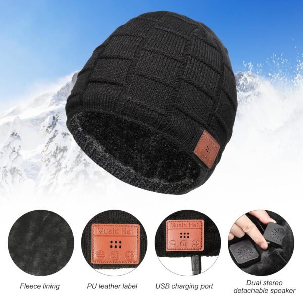 Honoson Bluetooth Beanie Set Includes 2 Pieces Bluetooth Beanie Hat Wireless Bluetooth Winter Hats 2 Pairs Winter Touchscreen Gloves Knit Stretch Gloves for Christmas Birthday Gifts for Men Women - Image 5