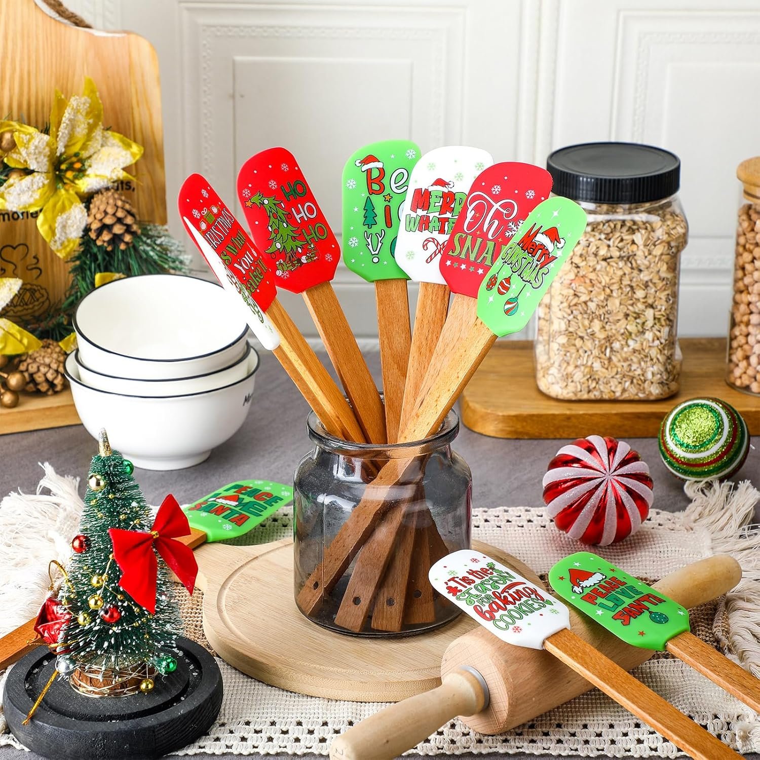 Patelai 10 Pcs Christmas Silicone Spatula Xmas Decorating Pattern Spatula Holiday Spatula for Christmas Kitchen Decorating Cake Cooking Baking Cookie Mixing Stir Butter Cream - Image 4