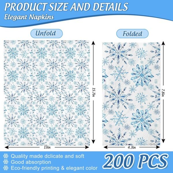 200Pcs Christmas Snowflake Guest Napkins Watercolor Blue Snowflake Disposable Napkins Winter Xmas Dinner Hand Towel Paper Napkins for Bathroom Wedding Holiday Party Table Supplies - Image 3
