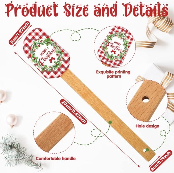 Patelai Christmas Silicone Spatula Xmas Cake Spatula with Wooden Handle Snowmen Pancake Spatula Cute Pan Scraper Xmas Dish Scraper Cooking Spatulas for Kitchen Mixing Cooking (Cute Style,6 Pieces) - Image 3
