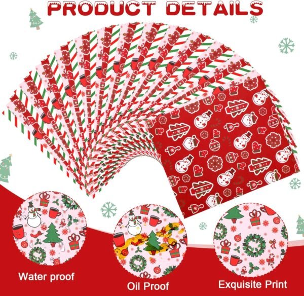 Tinlade 150 Pcs Christmas Wax Paper Sheets for Food Wrapping Paper Sheets Winter Christmas Tree Snowman Paper Parchment Grease Resistant Waterproof Paper Liner Oil Proof Picnic Liner for Kitchen Food - Image 5