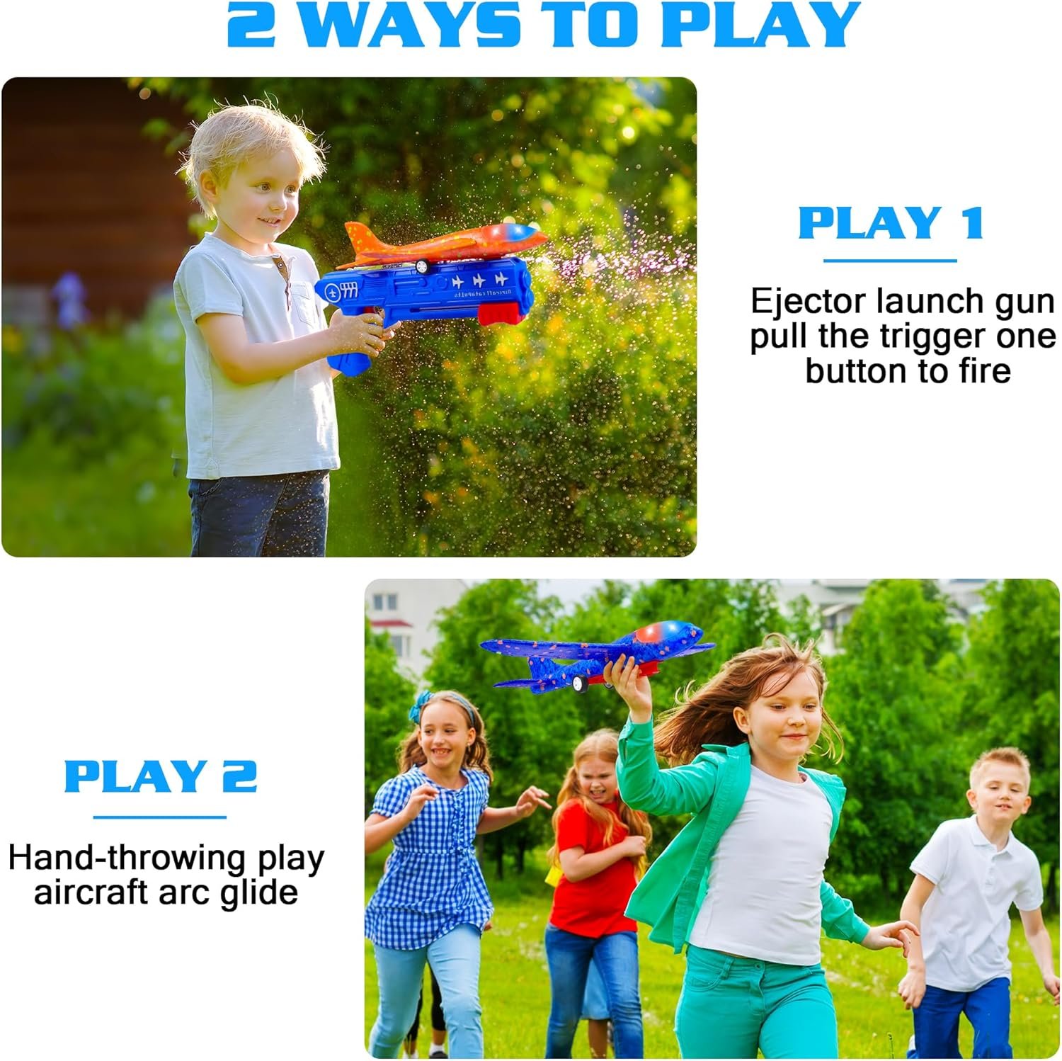 3 Pack Airplane Launcher Toys, 2 Flight Modes LED Foam Glider Catapult Plane, Outdoor Flying Toy for Kids, Birthday Gifts for Boy Girl 6+ Year Old, B-Day Party Supplies - Image 3