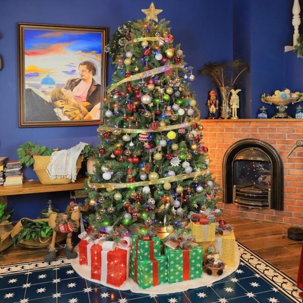 Hykolity 6.5 ft Prelit Christmas Tree, Holiday Decoration w/ 350 Color Changing LED Lights, 1100 Branch Tips, Metal Stand and Hinged Branches, 10 Color Modes - Image 5