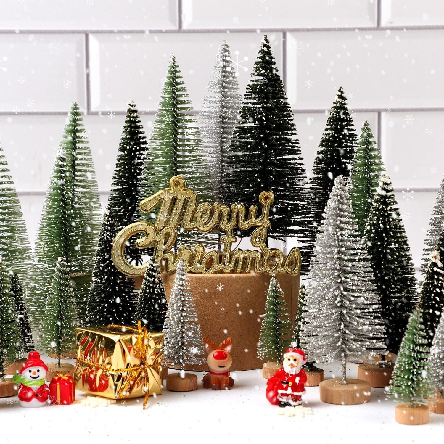 30Pcs Christmas Decorations Mini Christmas Trees, Artificial Christmas Tree Bottle Brush Trees with Wooden Base for Christmas Decor Christmas Party Home Table Craft - Image 4