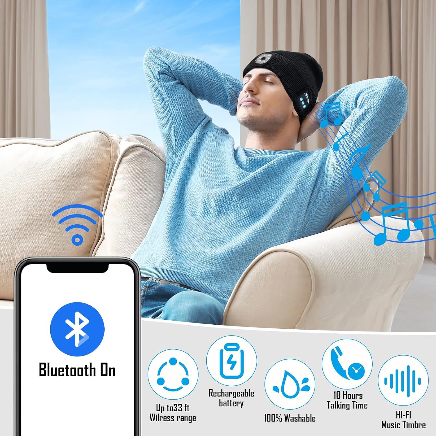 Gifts for Men, Stocking Stuffers for Adults Men LED Bluetooth Beanie Hat, Dad Mens Gifts for Christmas, Unique Gifts for Dad Him Husband Grandpa, Gifts for Men Who Have Everything Cool Gadgets for Men - Image 7