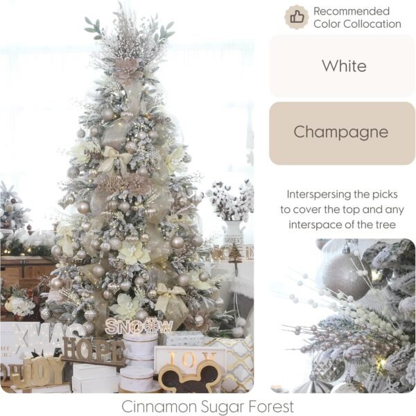 Sea Team 24-Pack Artificial Glitter Berry Stem Ornaments, Decorative Bead Sticks, Glittery Twigs, Picks, Branches for Christmas Tree, Small Vase, Holiday, Wedding, Party (17 Inches, Champagne) - Image 3