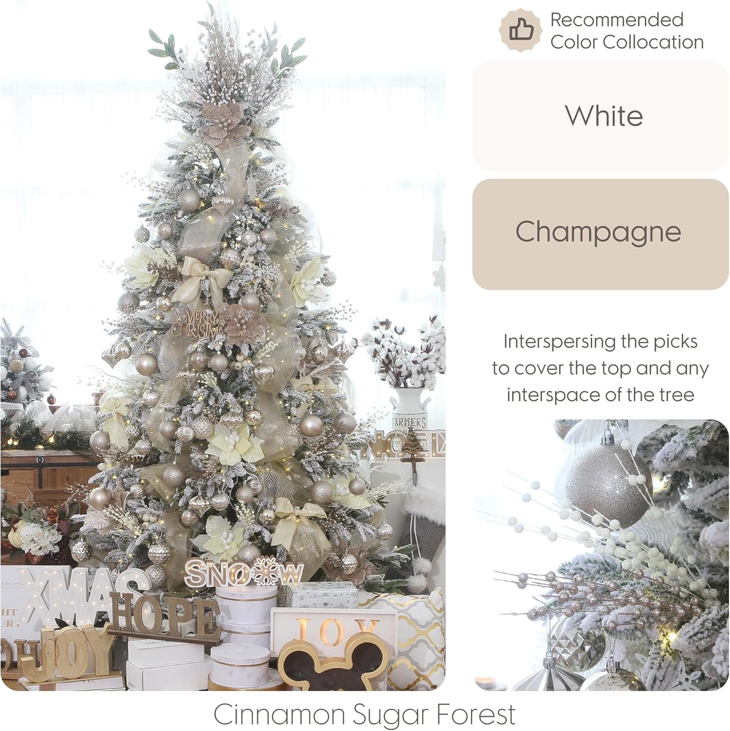 Sea Team 24-Pack Artificial Glitter Berry Stem Ornaments, Decorative Bead Sticks, Glittery Twigs, Picks, Branches for Christmas Tree, Small Vase, Holiday, Wedding, Party (17 Inches, Champagne) - Image 3