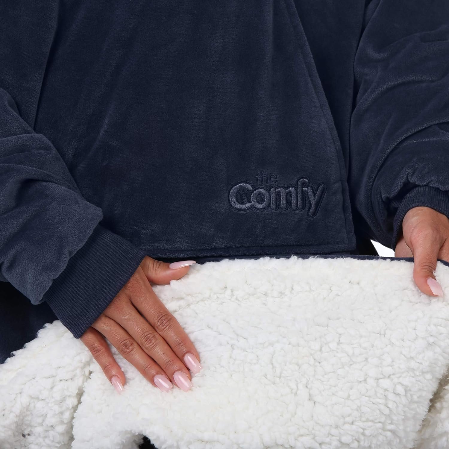 THE COMFY Original | Oversized Microfiber & Sherpa Wearable Blanket, Seen On Shark Tank, One Size Fits All (Blue) - Image 6