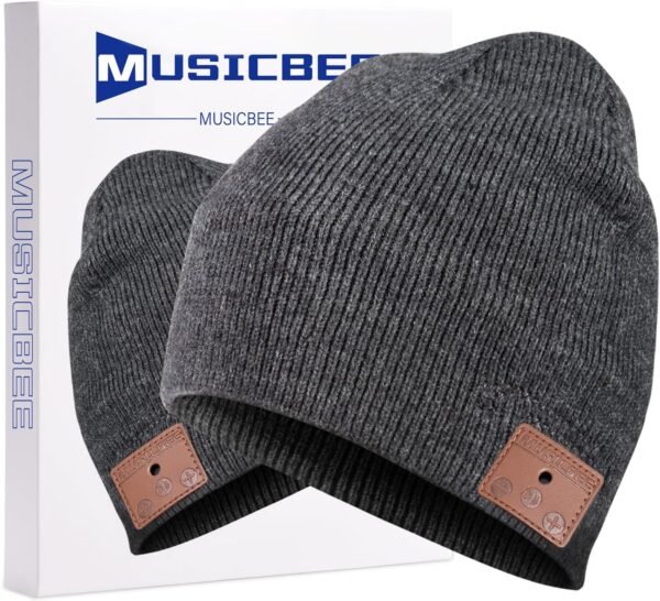 beanie MUSICBEE Bluetooth V5.2 Wireless Knit Winter Cap, 24 Hour Play time, Built-in Microphone and HD Stereo Speakers, Wool Lined for Outdoor Homes and Gifts - Neutral (Charcoal) - Image 2