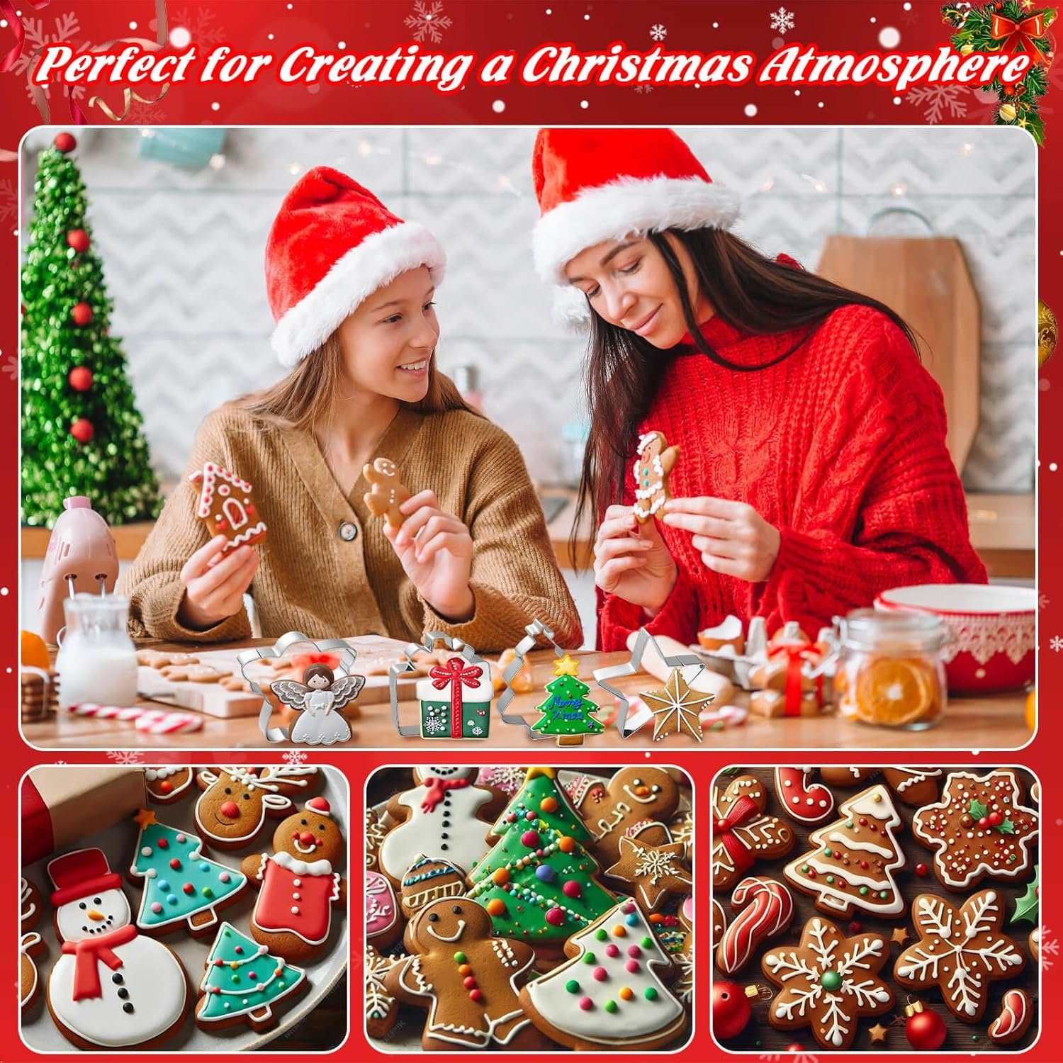 16PCS Christmas Cookie Cutters, Stainless Steel Metal Holiday Cookie Cutters Christmas Shapes, Mini Large Christmas Cookie Cutters Gingerbread, Snowflake, Christmas Tree, Sugar, Snowman - Image 7