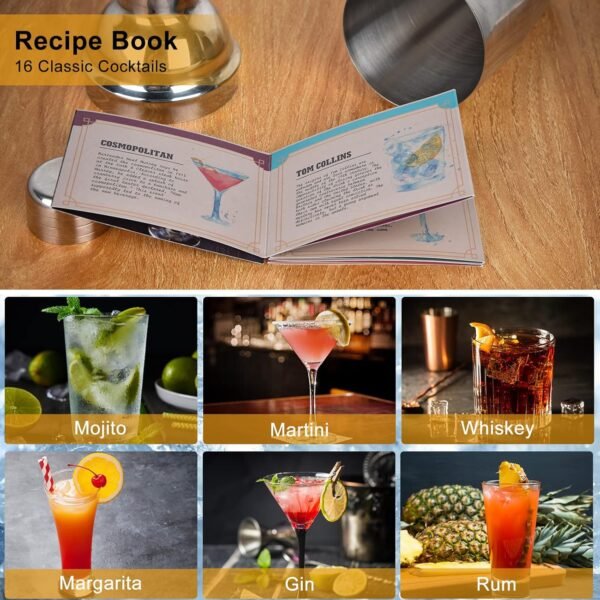 Vabaso Bartender Kit, Cocktail Shaker Set for Mixed Drink Home Bar, 25oz Professional 18/8 Stainless Steel Bar Tool Set with Cocktail Recipes Booklet, Father's Day - Image 8