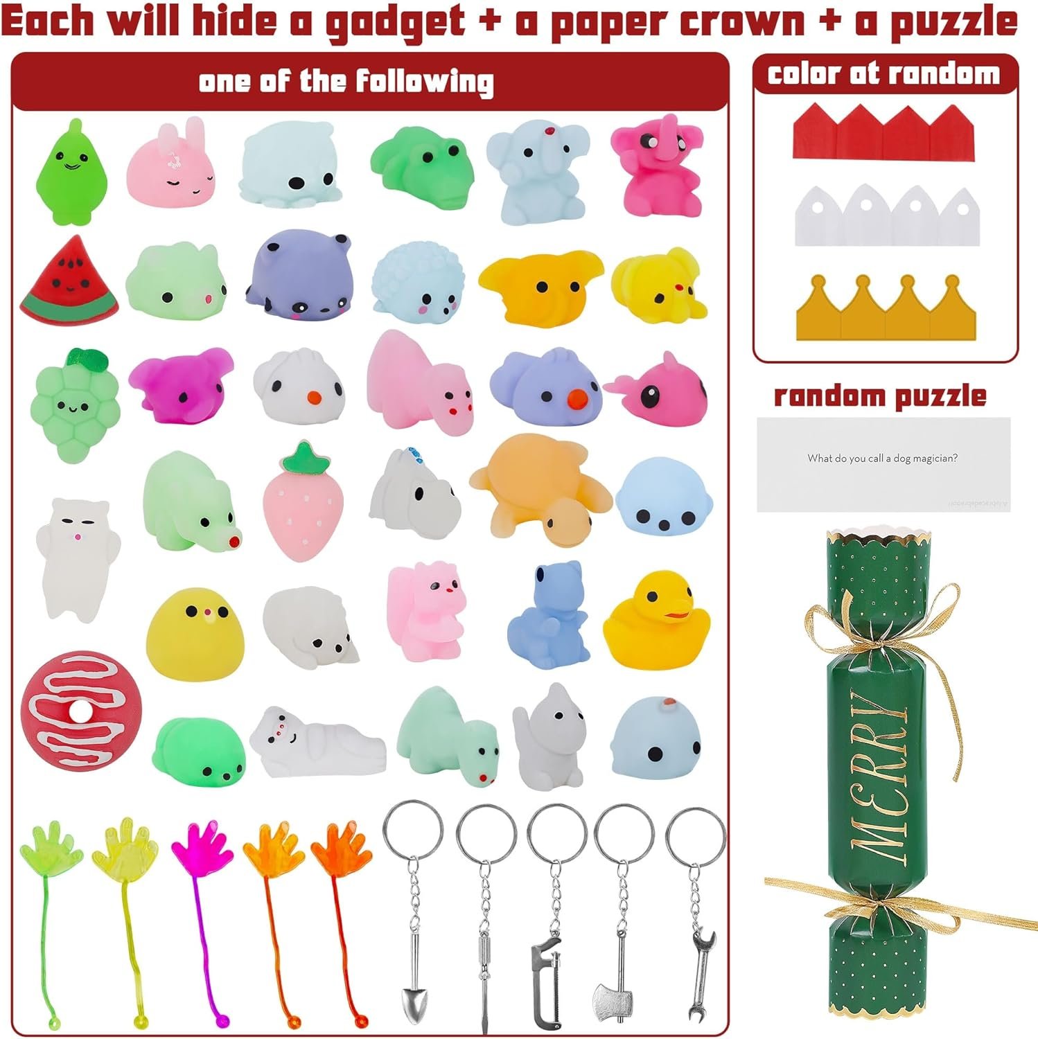 Lulu Home 12 Packs Non-Snap Christmas Crackers Set, Xmas Gift Box Kit Inside with A Puzzle, Small Gadget & Paper Crown for Party Dinner Game Traditions, Reindeer Santa Patterned, Each 6.5"H x 1.4"Dia - Image 4
