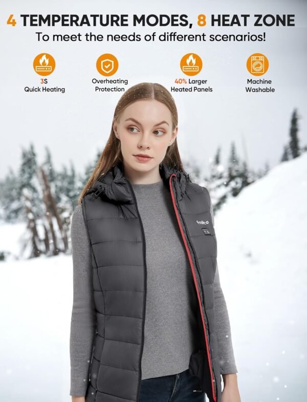 [2024 All-New] Heated Vest Women - Detachable Heated Hood, With 7.4V 16000mAh Battery Pack, Womens Heated Vest - Image 8